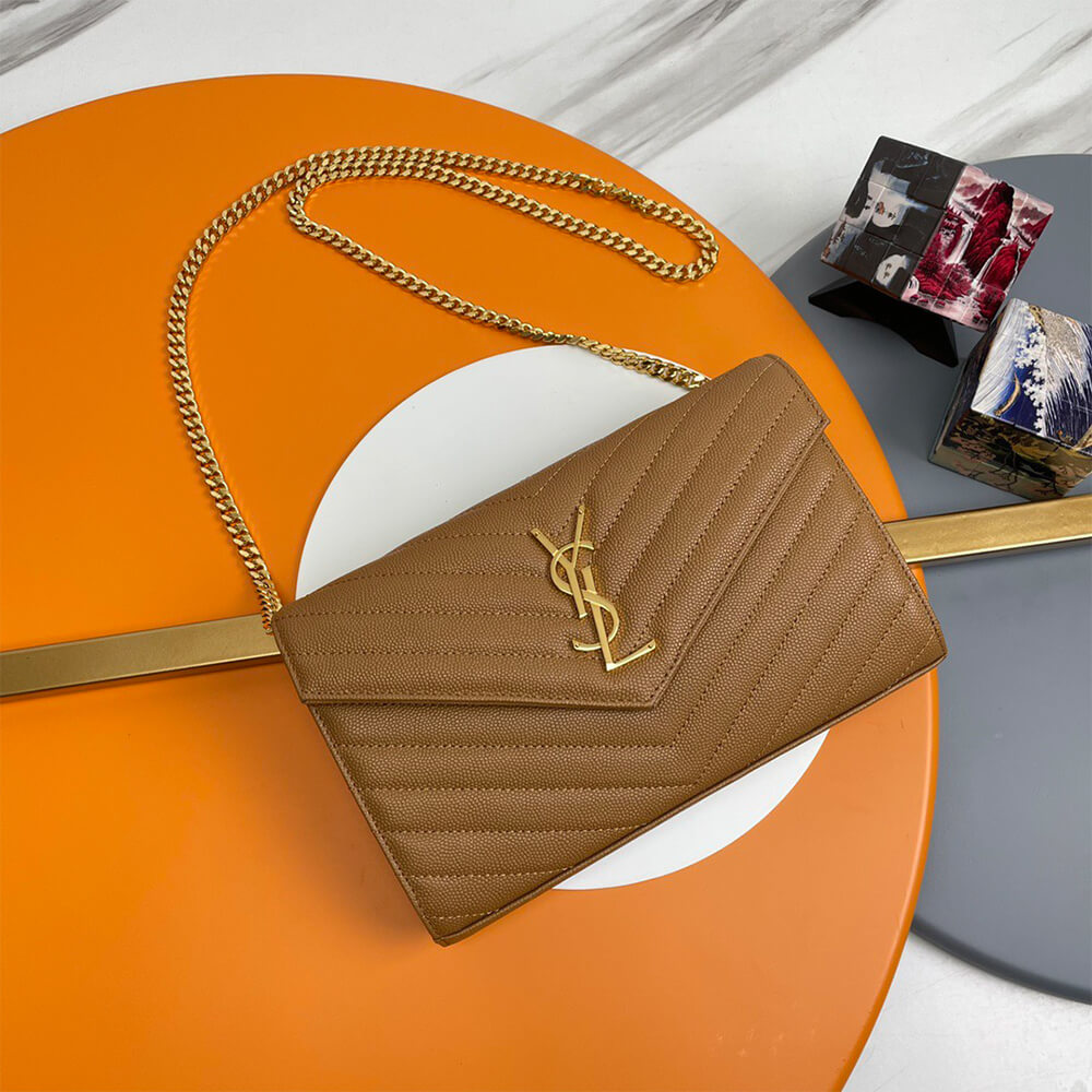 YSL classic cassandre chain wallet in grain de poudre leather