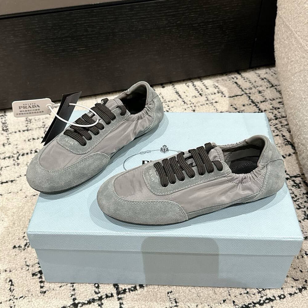 PRADA Collapse Re-Nylon and suede elasticized sneakers