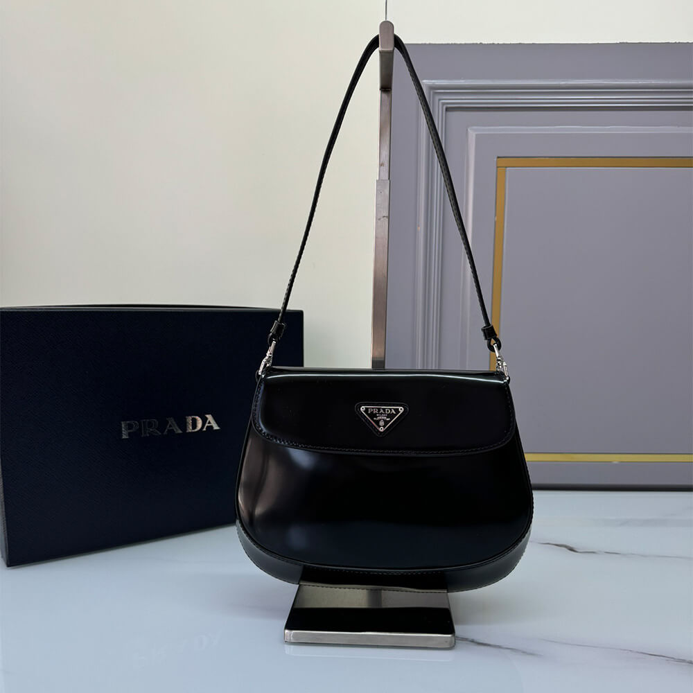 Small Prada Cleo brushed leather shoulder bag with flap