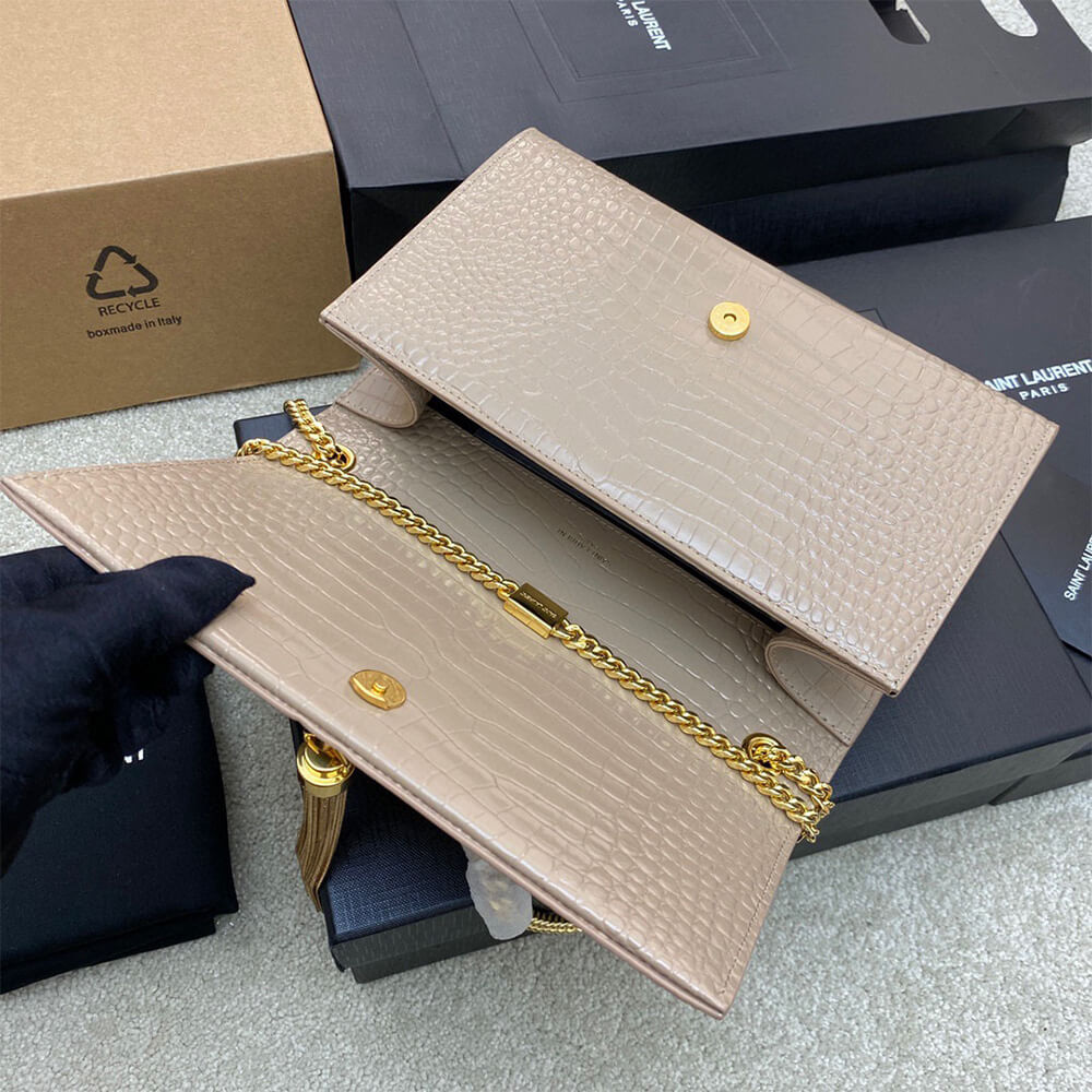 YSL kate medium tassel in crocodile-embossed leather