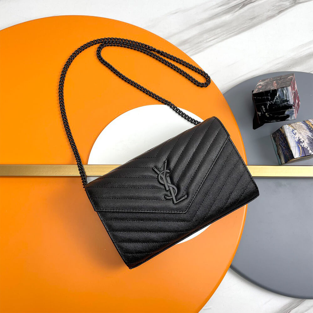 YSL classic cassandre chain wallet in grain de poudre leather