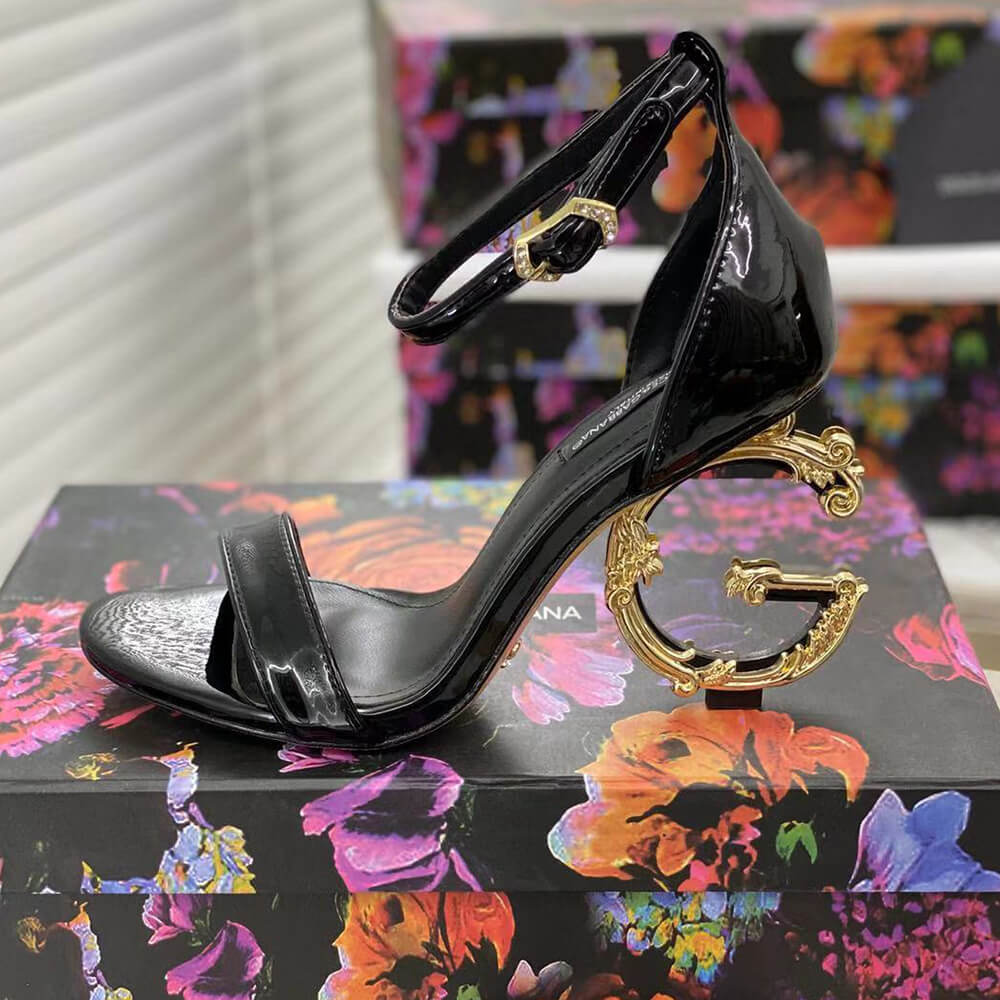 DOLCE   GBBANA Polished calfskin sandals with DG baroque heel