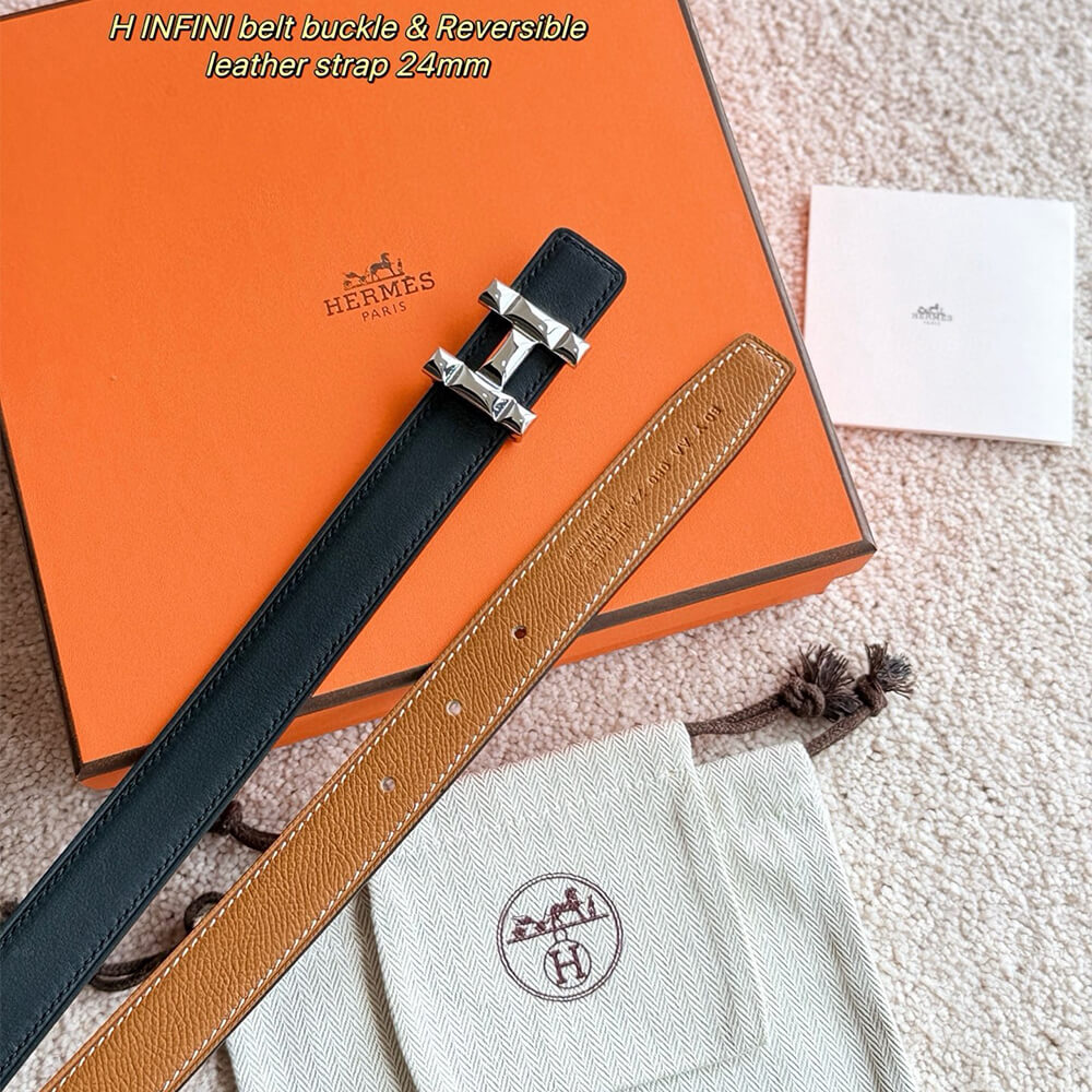 H Infini belt buckle   Reversible leather strap 24 mm