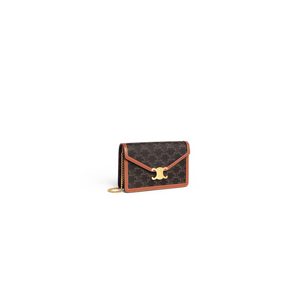 CELINE WALLET ON CHAIN MARGO in TRIOMPHE CANVAS and calfskin(High-end Grade)