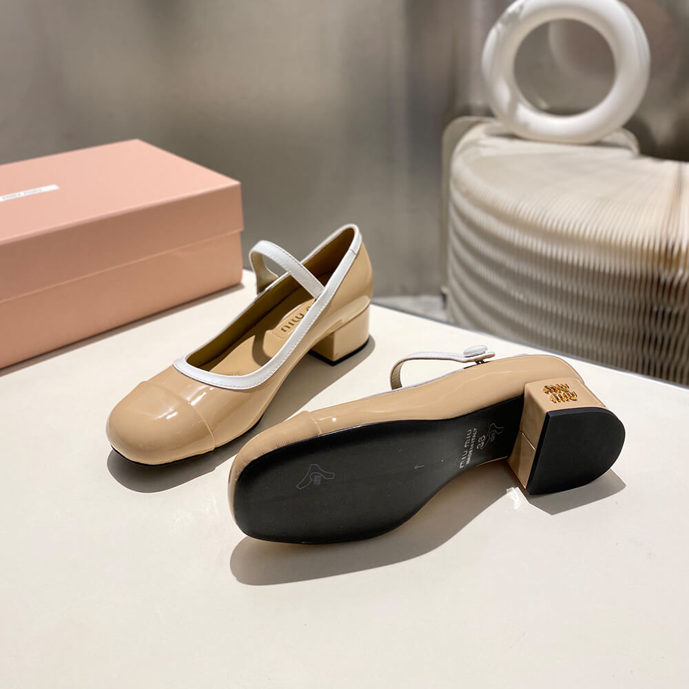 MiuMiu Two-tone patent leather Mary Jane pumps